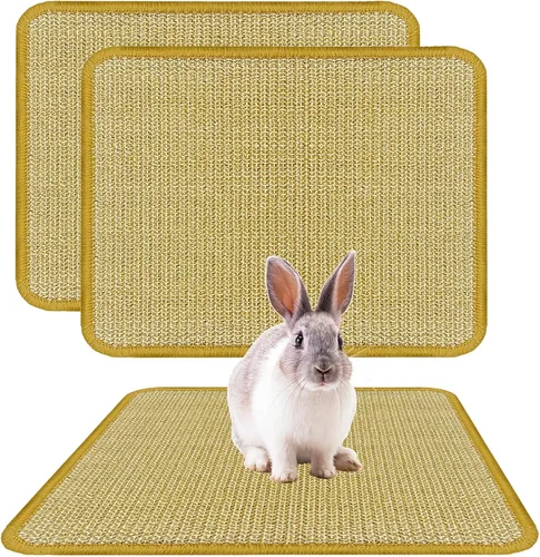 Vista 9 de DYAUS Bunny Scratch Pad, Natural Sisal Rabbit Scratching Mat for Claws and Teeth Care, Indoor Bunny Chew Toys Bunny Bed for Biting Sleeping Nesting