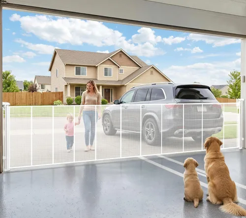 Vista 15 de Puerta retráctil para bebés de 120" extra ancha, puerta retráctil para perros de 41" de altura para escaleras, puertas, terrazas, puerta de malla