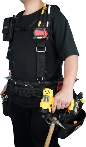 Vista 7 de MELOTOUGH Cinturón de herramientas con suspensión, bolsa de herramientas con suspensión, cinturón de herramientas con peine, delantal de carpintero