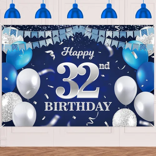 Vista 73 de Bandera de feliz primer cumpleaños con fondo azul marino, globos, confeti, bandera de rayas, luces de puntos, felicitaciones por el tema de 1 año