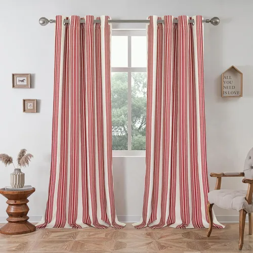 Vista 74 de DriftAway Chris Linen - Cortinas opacas con capa térmica y reductora de sonido, 63 pulgadas de largo para dormitorio, cortinas estampadas a rayas