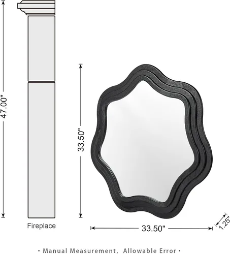 Vista 3 de Glitzhome Wavy Wall Miroor - 33.5''D Round Accent Mirror Decorative or Bedroom Living Room Entryway Hallway, Black Wood Frame