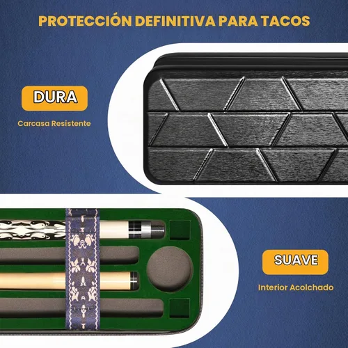Vista 3 de PEKREWS Estuche para Taco de Billar, Funda Rígida para Taco de Billar 4x4 con 10 Ranuras Acolchadas, Bolsa de Billar Resistente con Mango de Cuero