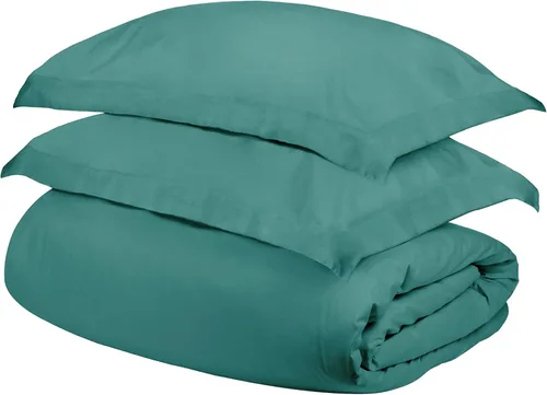 Vista 2 de SUPERIOR Juego de funda de edredón de 400 hilos, algodón de fibra larga premium, King/Cal King, color verde azulado