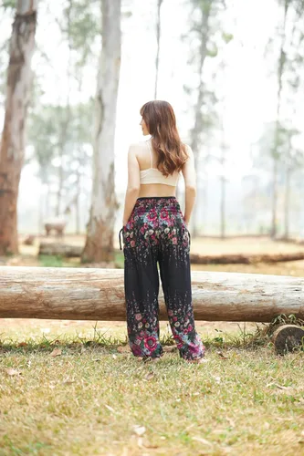 Vista 8 de Lannaclothesdesign Pantalones de harén para mujer, cintura alta, pantalones de yoga bohemios con bolsillos, ropa hippie bohemia