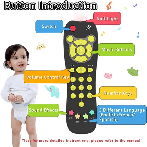 Vista 2 de KALUYA Juguete a distancia de TV para bebé, juguete de control remoto para niños pequeños, juego realista, educación temprana, juguetes musicales
