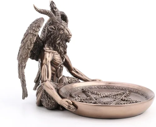 Vista 3 de Veronese Design Bandeja de altar de Baphomet de 5 3/4 pulgadas de alto, estatua de Polystone, acabado de bronce
