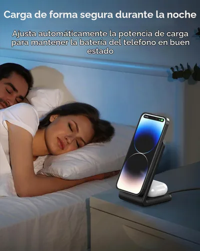 Vista 5 de Soporte de cargador 2 en 1 compatible con MagSafe con bloque de cargador PD 20W USB-C y cable, cargador inalámbrico de carga rápida diseñado