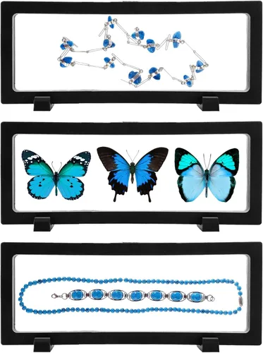 Vista 8 de 12 piezas de vitrina flotante 3D de 2.7 pulgadas, color negro, caja de almacenamiento de joyería de película transparente, soporte de marco