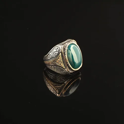 Vista 3 de Anillo de jade de plata de ley 925K, anillo de jade para hombres, anillo único para hombres, anillo de piedra natural, anillo de piedra de jade