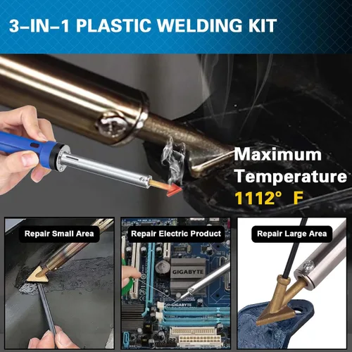 Vista 3 de Kit de Soldador de Plástico de 130W Deluxe, Kit de Soldador de Hierro de Soldadura de Plástico 3-en-1, Herramienta Profesional de Reparación