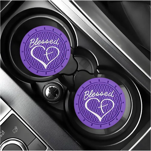 Vista 12 de KVAEY 2 PCS Posavasos para Portavasos de Coche, 2.76 Pulgadas Alfombrillas Antideslizantes para Bebidas del Vehículo con Linda Cruz Bendita