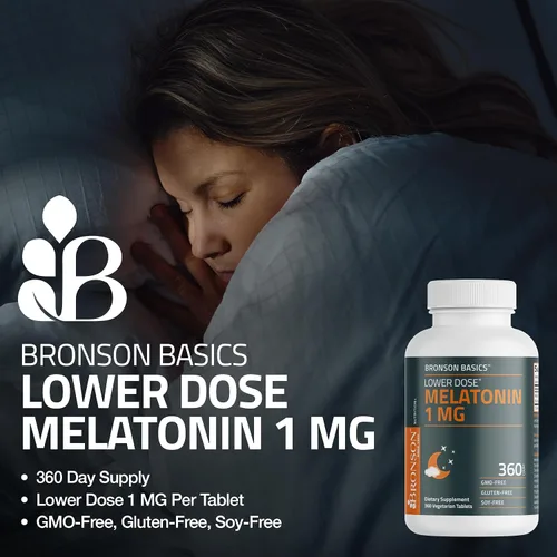 Vista 3 de Bronson Menor dosis de melatonina 1mg, 360 tabletas vegetarianas