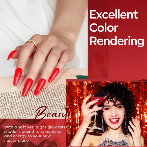 Vista 6 de modelones Juego de Gel de Uñas Poli, 6 Colores Colección Roja Popular Vino Burdeos Brillante con Purpurina Gel de Extensión Poli Rojo Sangre Oscuro