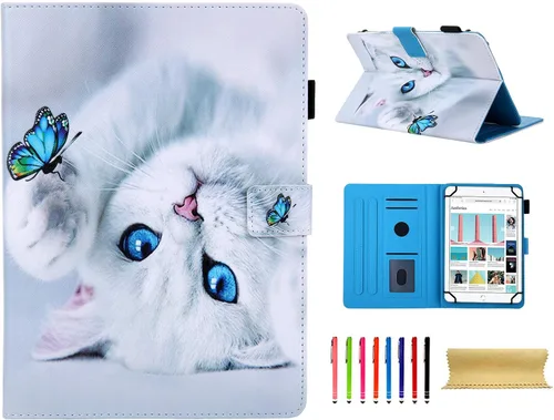 Vista 11 de Funda universal para tablet de 7 pulgadas, piel sintética [ranuras para tarjetas], cubierta magnética, para Samsung Galaxy Tab E/Tab A 7.0, Fire 7