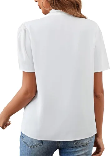 Vista 2 de Rooscier Blusa elegante de manga corta con nudo y lazo para mujer