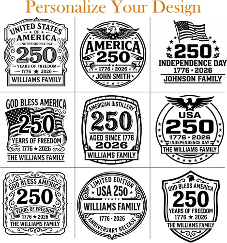 Vista 2 de Juego de decantador de whisky personalizado para el 250 aniversario Rocks, regalo de independencia de Estados Unidos 250 para hombres, nombre