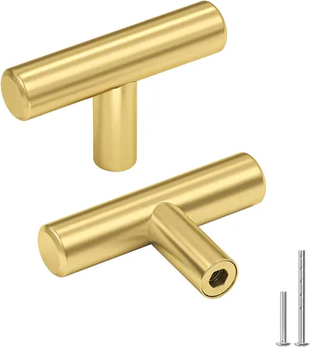 Vista 14 de Goldenwarm Paquete de 15 manijas doradas de 2-1/2 pulgadas, tiradores de gabinete de latón cepillado, manijas doradas para cajones de cocina