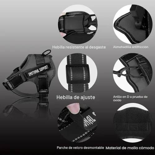 Vista 3 de voopet Arnés para perro de servicio, arnés de chaleco de apoyo emocional para mascotas, reflectante, transpirable y ajustable, arnés ESA sin tirones