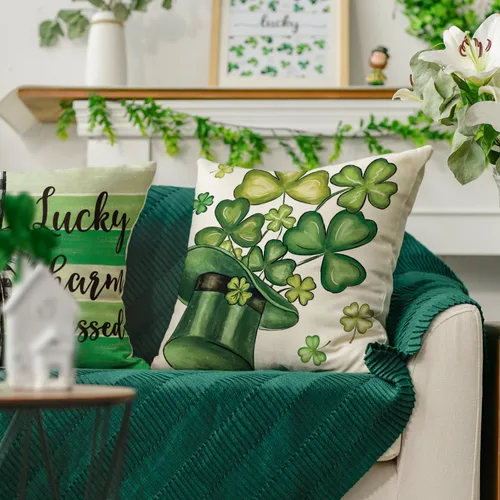 Vista 5 de AVOIN colorlife Happy ST Patricks Day - Juego de 4 fundas de almohada con diseño de trébol con diseño de trébol y sombrero de la suerte, 16 x 16