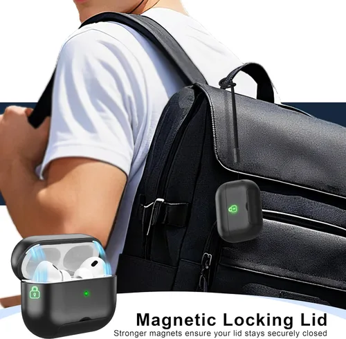 Vista 4 de RFUNGUANGO Funda protectora para AirPods Pro de 2ª generación, con función de soporte para teléfono, bloqueo de cubierta magnética, para AirPods Pro