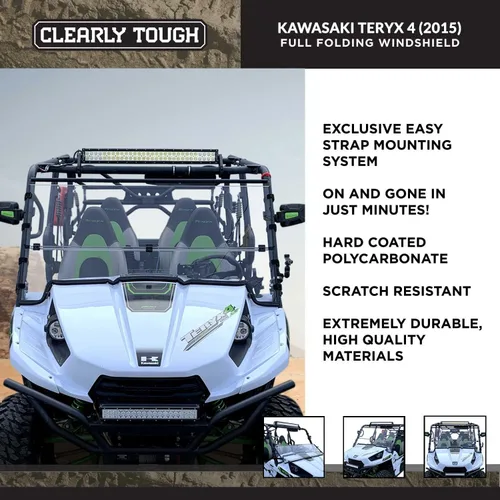 Vista 7 de Kawasaki Teryx 4 Parabrisas (2015) Plegable completo Resistente a los arañazos Extremadamente versátil Policabonato Lexan MR10 premium