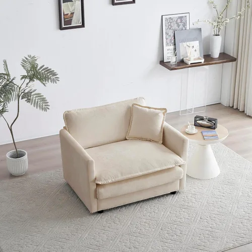 Vista 4 de WILLIAMSPACE Sofá individual de 41 pulgadas con otomana móvil, sillón tapizado moderno con 1 almohada, silla decorativa para sala de estar, sofá