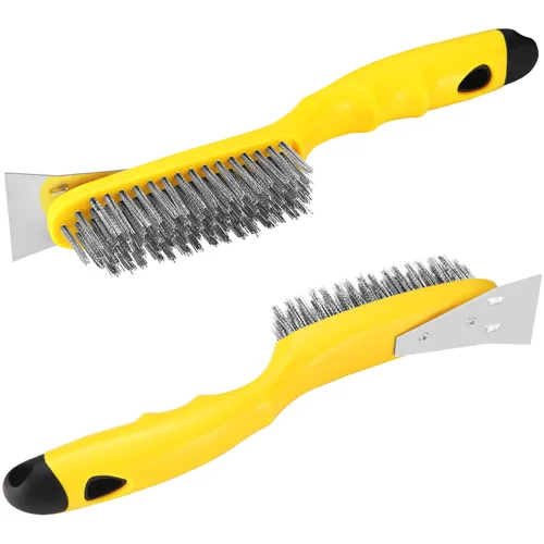 Vista 8 de Cepillo de alambre de 10.95 pulgadas con raspador de metal, mango largo de plástico y 79 paquetes de cerdas de acero inoxidable, resistente