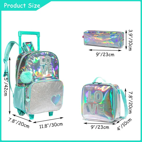 Vista 2 de Oruiji Mochila con ruedas para niñas y niños con lonchera para niñas, Rojo