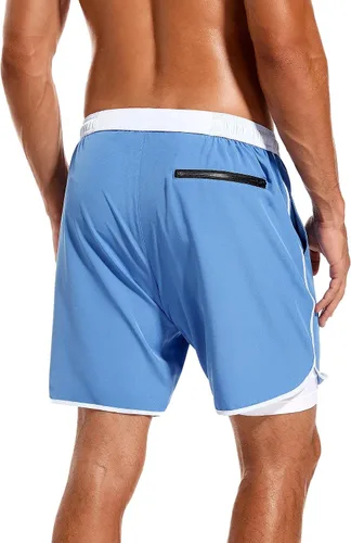 Vista 4 de SILKWORLD Mens 2 in 1 Swim Trunks Quick Dry 7 Inch Beach Shorts with Compression Liner and Pockets