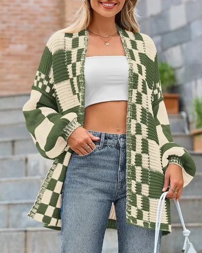 Vista 3 de BTFBM Suéter tipo cárdigan casual para mujer, suéteres de manga larga para Verde militar