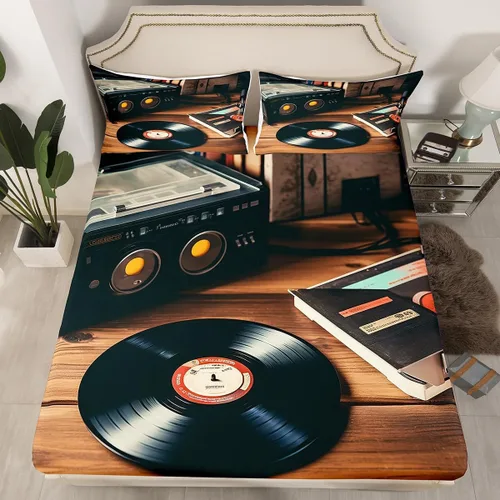 Vista 19 de Sábana bajera ajustable de cine tamaño individual, sábanas vintage para niños, niñas y adultos, juego de ropa de cama de palomitas de maíz
