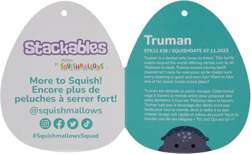 Vista 5 de Squishmallows Stackables Original Truman Tortuga Carey Azul de 12 pulgadas - Peluche oficial ultrasuave de Jazwares