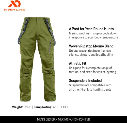 Vista 2 de First Lite Mens Obsidian Merino Wool Pant - Versatile Camo Hunting Pants