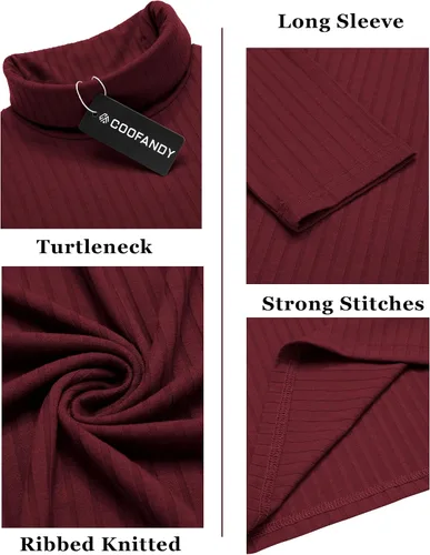 Vista 5 de COOFANDY Suéter de cuello alto para hombre, ajuste delgado, ligero, básico, acanalado