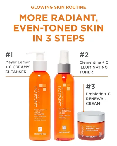 Vista 3 de Andalou Naturals Tónico facial iluminador clementina + vitamina C, tóner hidratante para equilibrar y refrescar la piel, con complejo de células