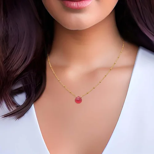 Vista 20 de Collar con colgante de piedra natal con piedra preciosa genuina, relleno de oro de 14 quilates, 18 pulgadas