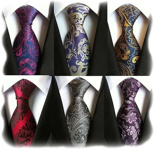 Vista 40 de WeiShang Lote de 6 corbatas clásicas de seda para hombre, corbatas tejidas jacquard