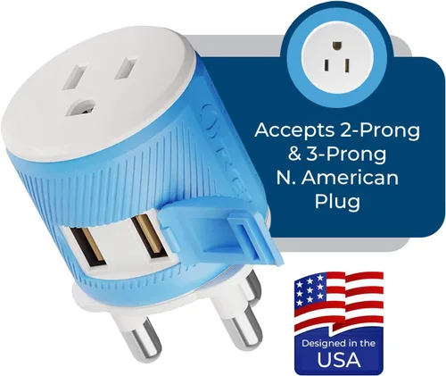 Vista 3 de OREI Adaptador de enchufe para viajes a Sudáfrica, Botsuana, Namibia con doble USB - Entrada EE. UU. - Tipo M (U2U-10L), Funcionará con teléfonos