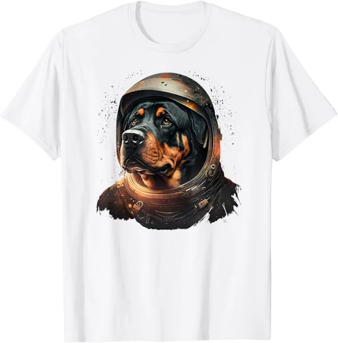 Vista 91 de Divertida camiseta Rottweiler con diseño de astronauta rottweiler en galaxia espacial, Negro