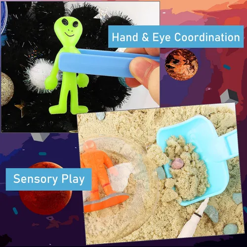 Vista 5 de Relleno de cubo sensorial con temática espacial, juguetes de planeta para niños, sistema solar del universo para niños autistas, astronautas