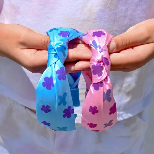 Vista 9 de FROG SAC Diadema de nudo azul que cambia de color para niñas, diademas de mariposa para niños, lindas bandas de pelo de flores anudadas de satén