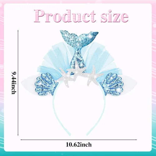 Vista 7 de XunYee 12 diademas para fiesta de sirena, accesorios para el cabello de sirena, accesorios de fiesta de sirena con purpurina, suministros de fiesta