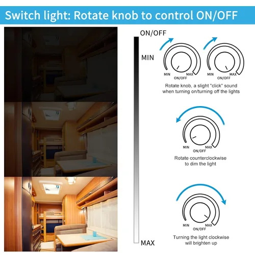Vista 5 de RGBZONE Interruptor de atenuación LED de 12V, 5A 60W, regulador LED para vehículos recreativos, interruptor de atenuación PWM para autocaravanas