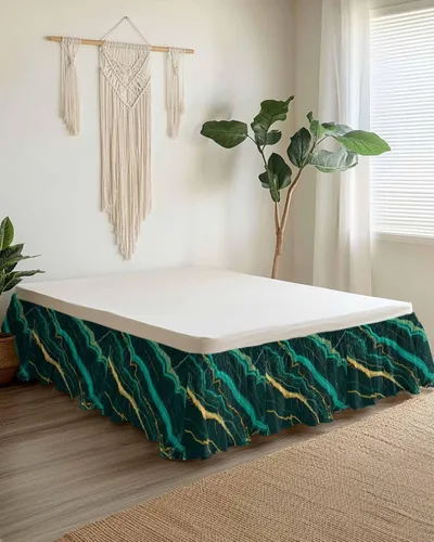 Vista 9 de Falda de cama retro moderna, tamaño Queen de 16 pulgadas de caída, ajustable y elástica, plisada, con volantes de lujo para cama base individual