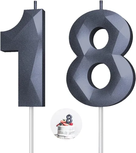 Vista 155 de Velas de cumpleaños con números (0 velas negras), forma de diamante 3D, decoración de pastel de feliz cumpleaños para niños y hombres, cumpleaños