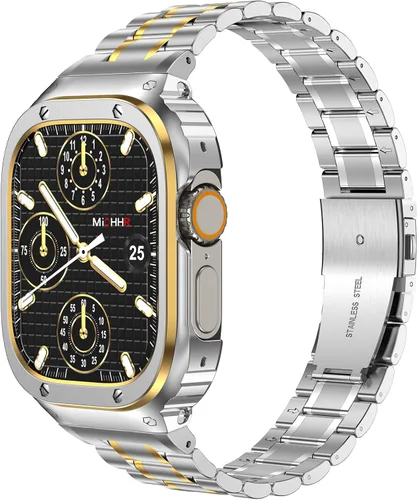Vista 13 de MioHHR Correa de Acero Inoxidable para Reloj con Estuche Compatible con Correas de Apple Watch 40/41 mm, Correa Resistente con Cubierta Protectora