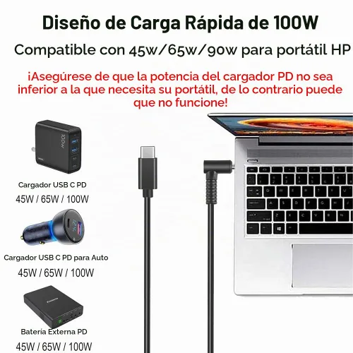Vista 2 de Adaptador de cable de carga USB C a punta azul inteligente para Hp Tipo-C a 0.177 in Convertidor de conector de ángulo de punta inteligente para Hp