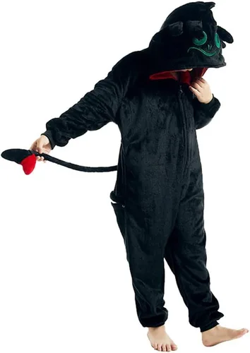 Vista 4 de Pijama de dragón sin dientes, pijama de franela de animal de una sola pieza, con cremallera, disfraz de Halloween para niños y niñas