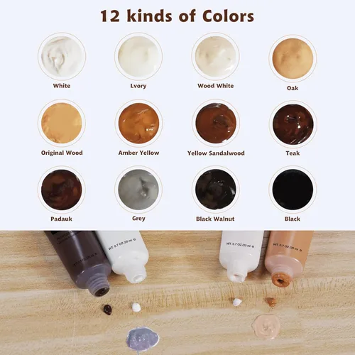 Vista 3 de SEISSO Kit de reparación de muebles de madera, rellenos de reparación de madera de 12 colores con masilla de madera. Se utiliza para manchas